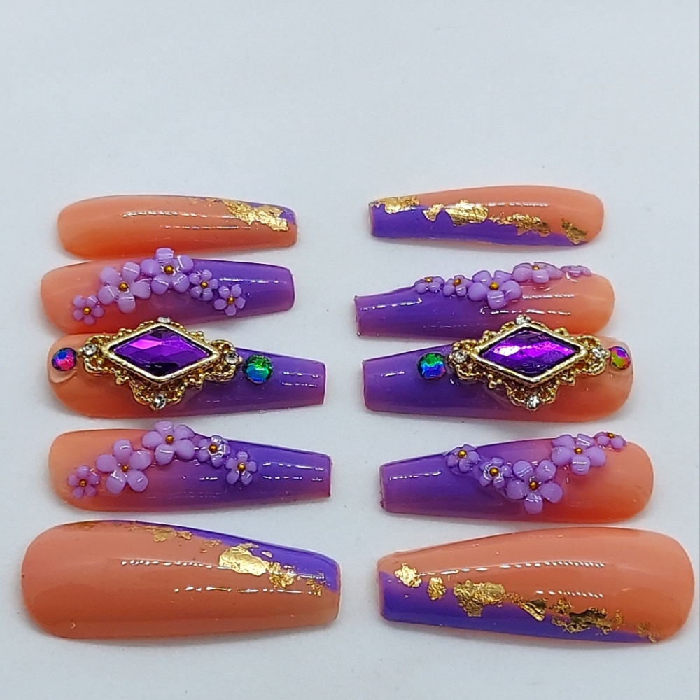 Purple Gold Ombre Press on Nails